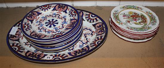 Imari style oval platter, plates & Indian Tree plates